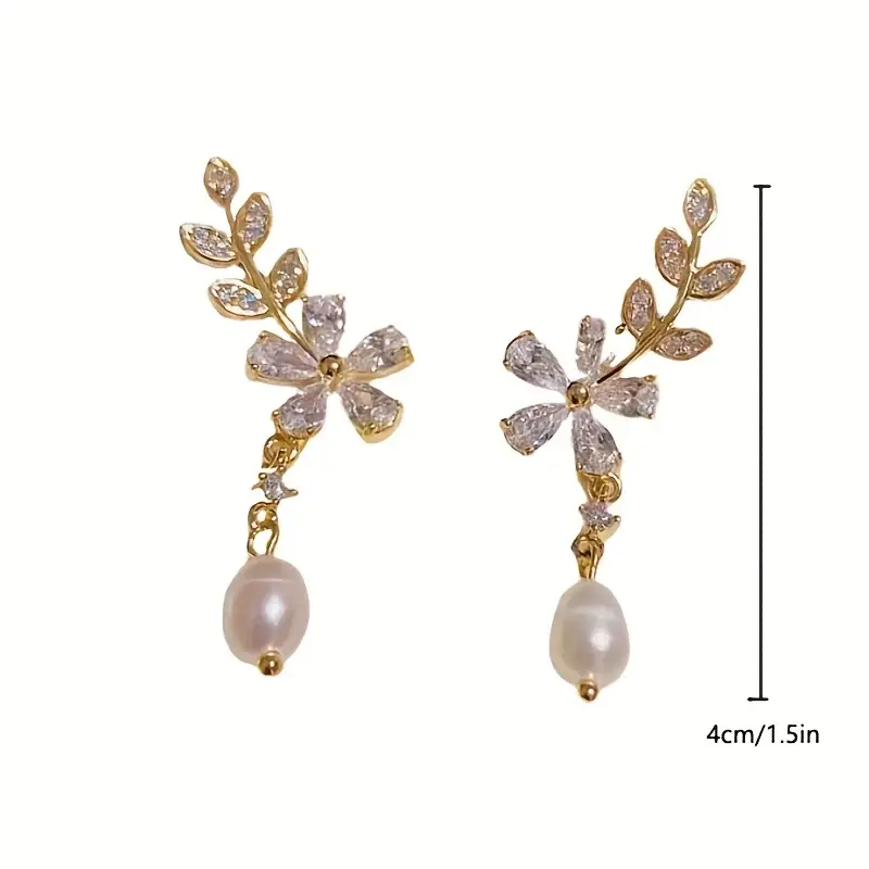 zircon flower faux pearl decor earrings vintage elegant earrings fashion party or everyday wear details 3