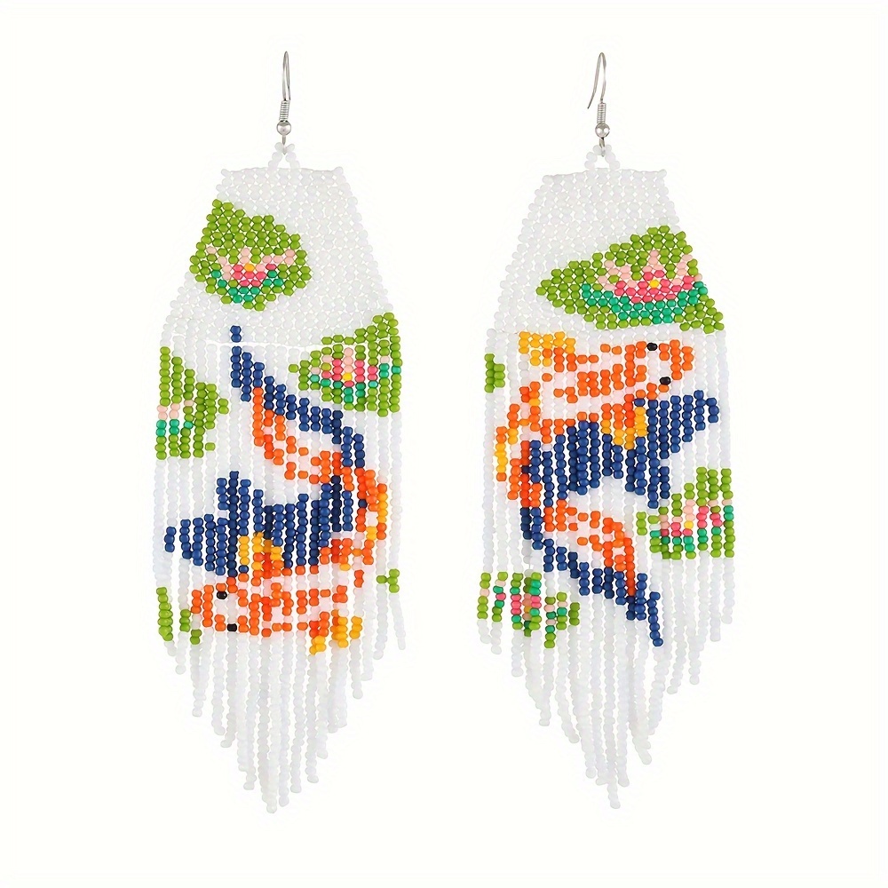 LEOPARD PATTERN SEED BEADS BOHO FISH HOOK EARRINGS – Riah Fashion