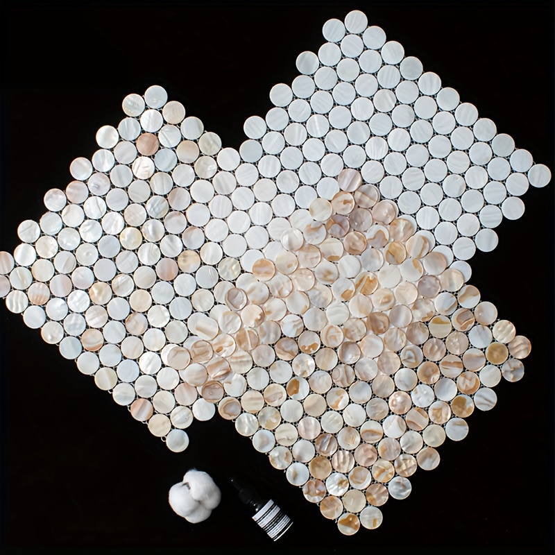 

Round Natural Freshwater Shell Mosaic Backdrop Wall For Living Room Dining Room Entryway Bar Toilet Balcony Pool Fish Pool Decoration Tiles, Storefront Art Bar Table Decoration Materials