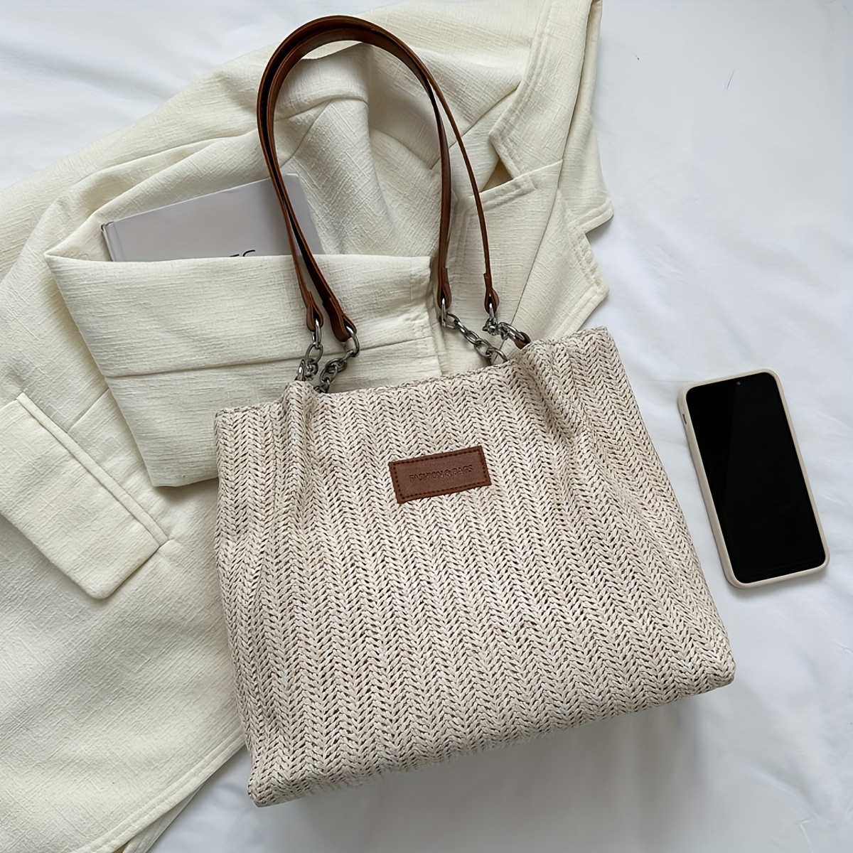 Straw Woven Large Tote Bag Lightweight Shoulder Beach Handbag