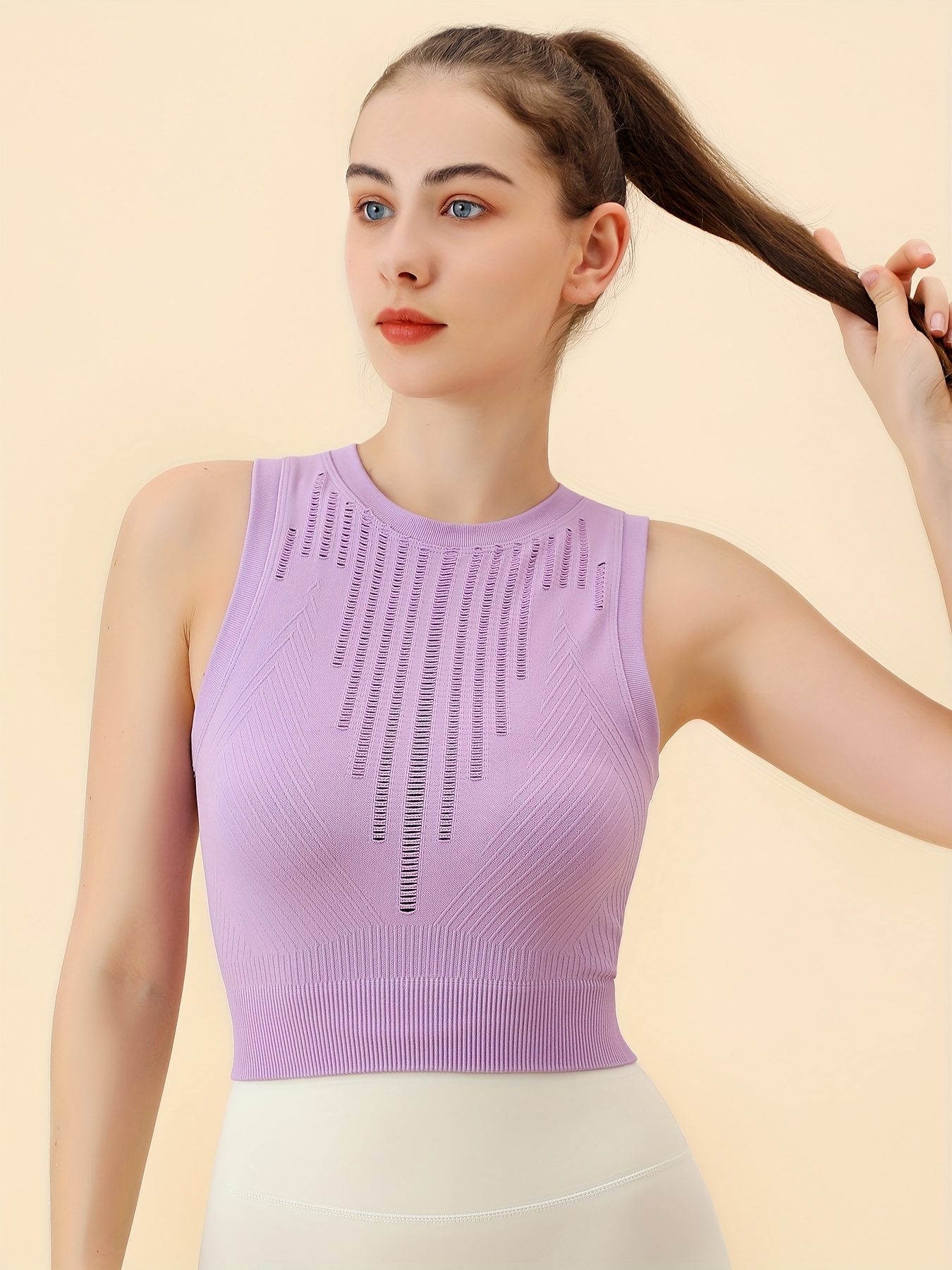 Hollow Out Sports Top Round Neck Sleeveless High Stretch Top