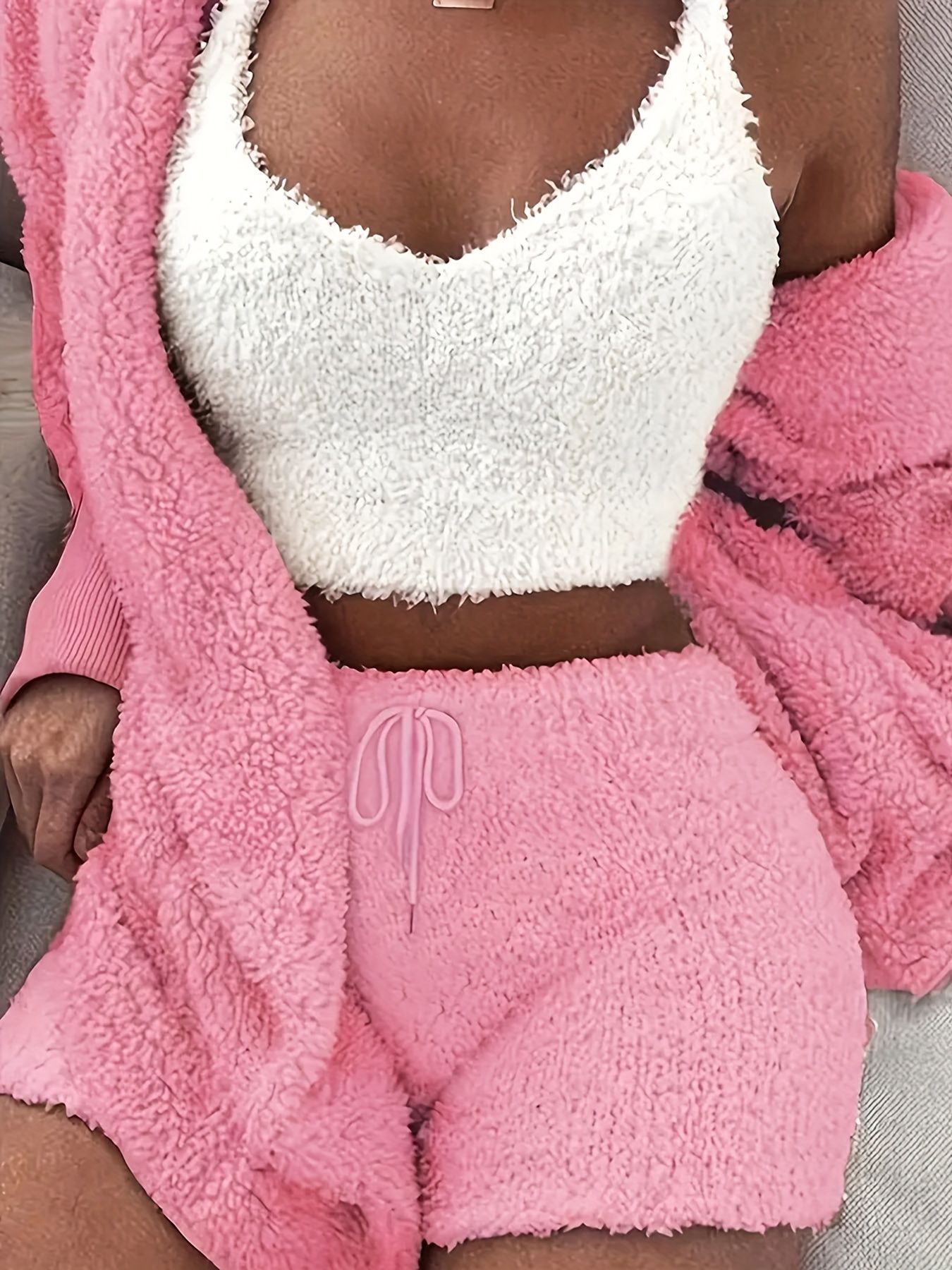 Fleece Crop Top & Shorts Pajama Set