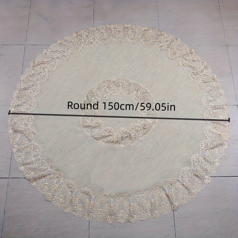 1pc spring exquisite linen embroidery lace round tablecloth bohemian style coffee table breakfast table decoration holiday table cover and desktop covering wedding party   decor gray round 150cm 59 05in 0