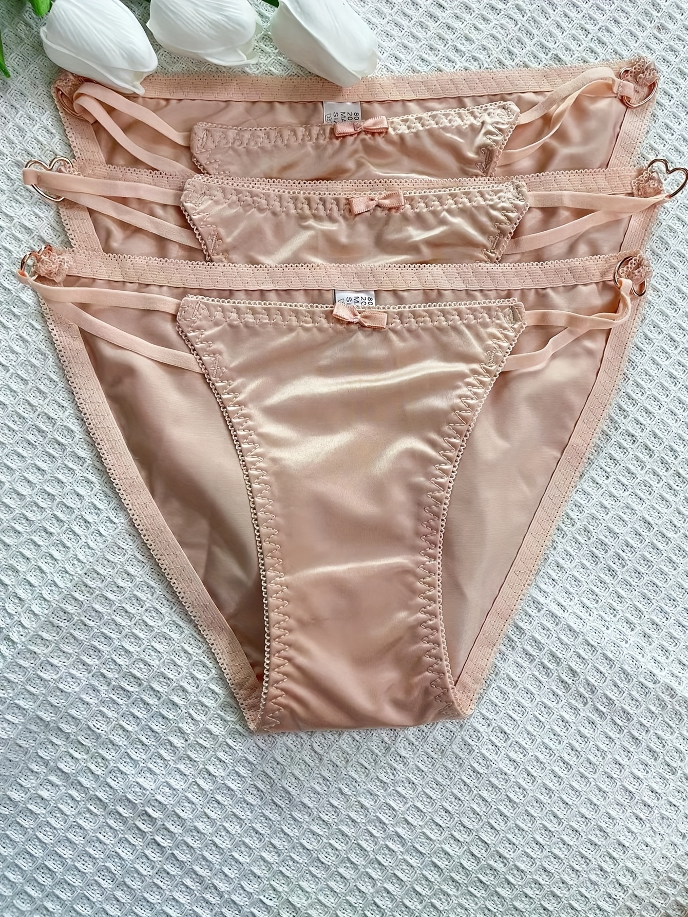 Women's Lace Satin Low Waist Seamless Thong Panties - Temu