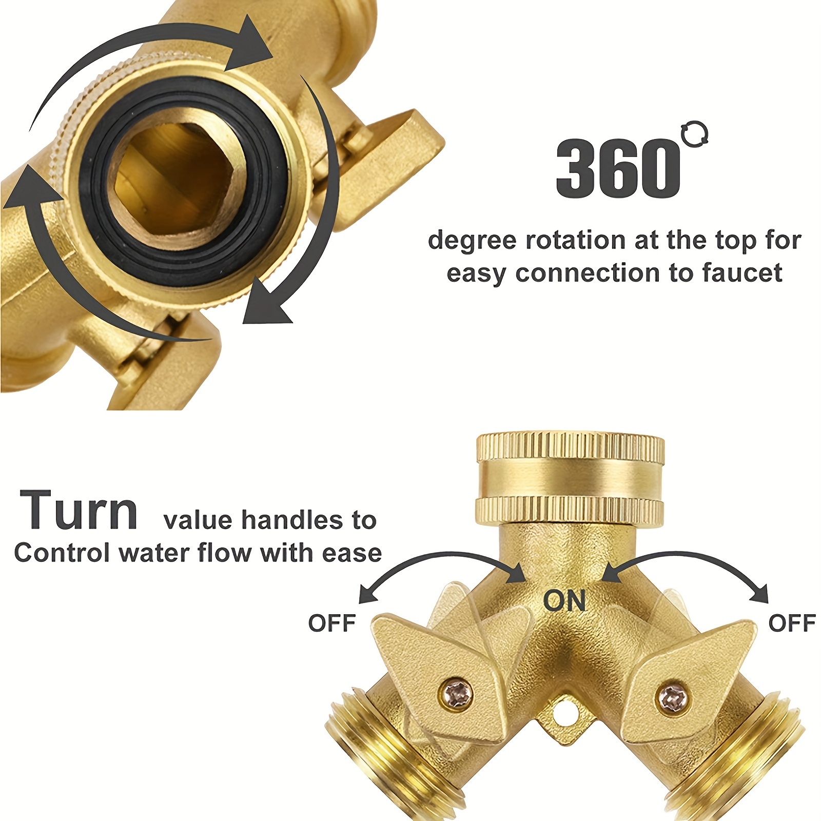 2 Way Garden Hose Splitter - Heavy Duty Solid Brass Y Splitter