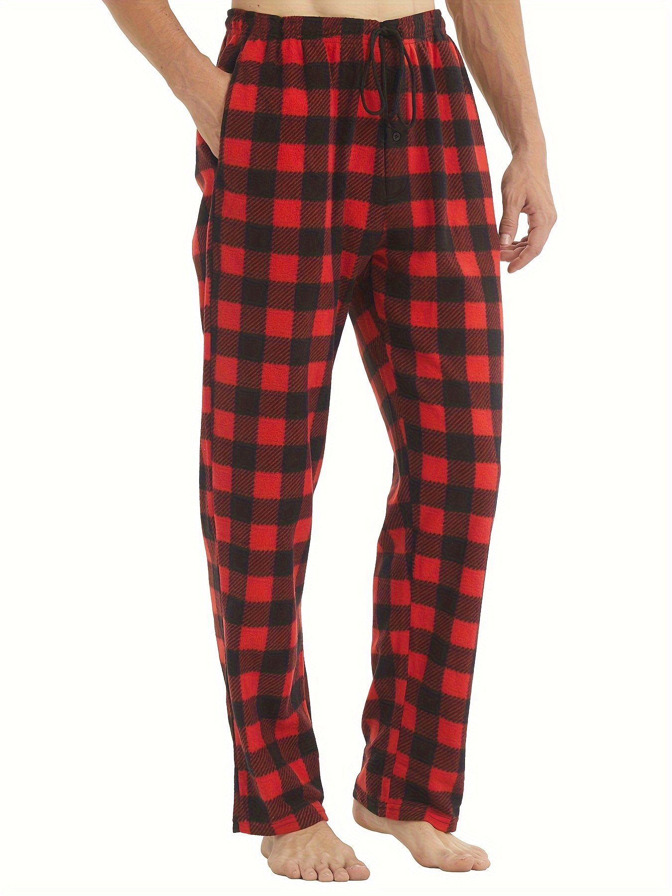 Pantalón de Pijama Hombre de Algodón a cuadros Rojo y Blanco Invierno  -Primavera - Suelto y cómodo.