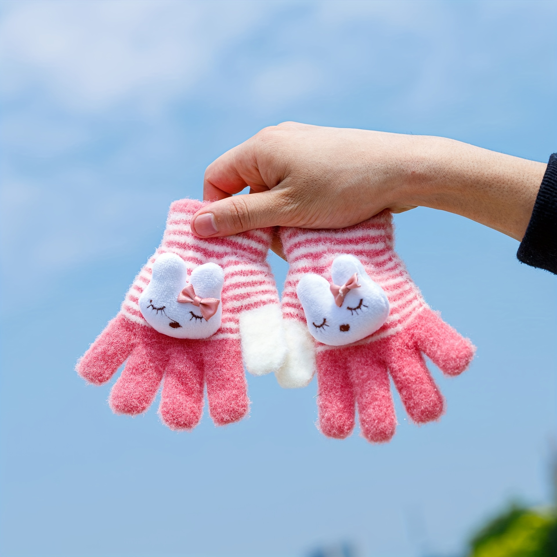 Kids Winter Fingerless Mittens Cute Convertible Flip Top Gloves Thick Warm  Wool Knitted Magic Gloves for Boys Girls 3-8 Yrs