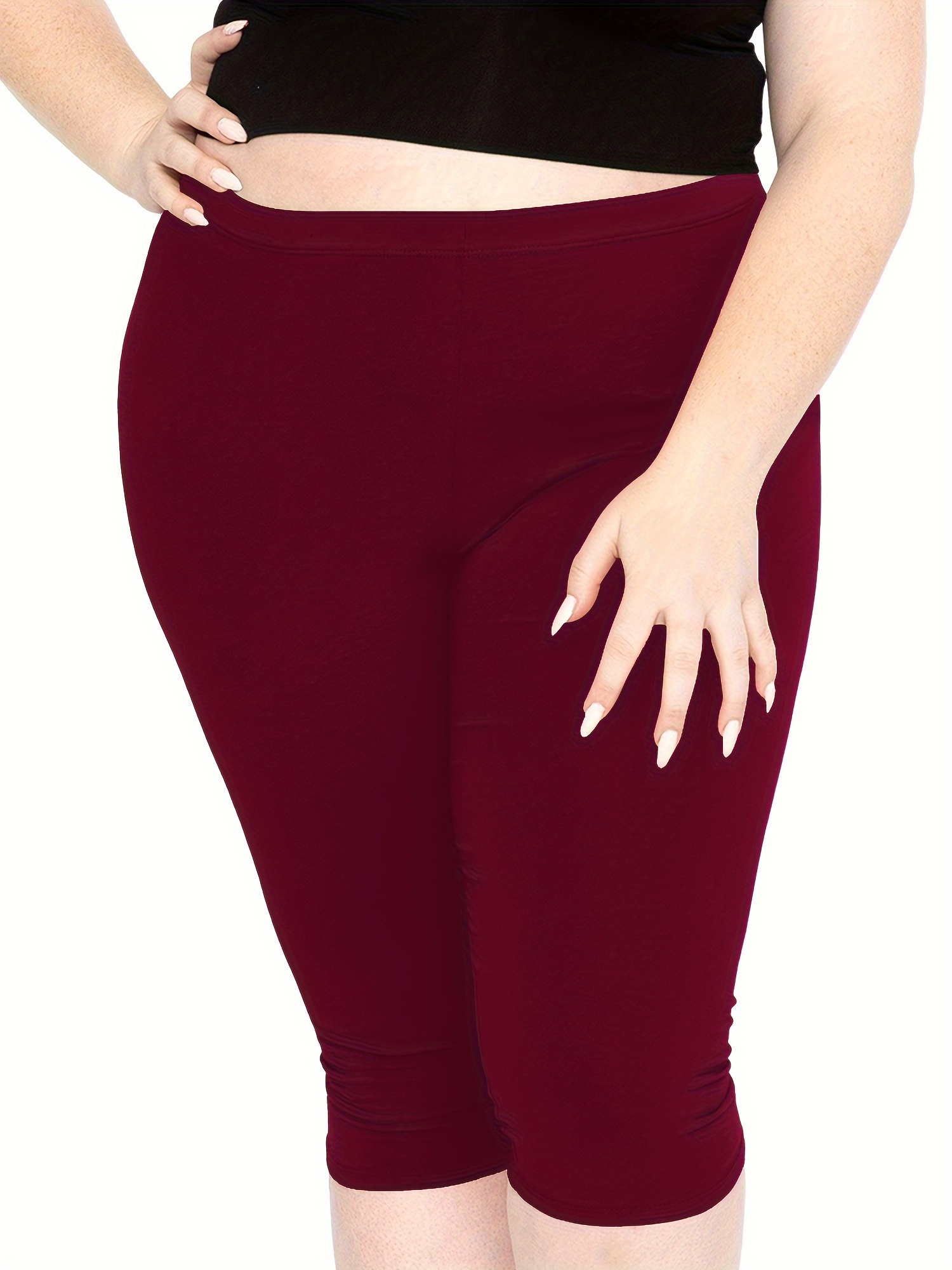 Plus Size Sports Leggings, Women's Plus Solid High * Skinny High Stretch  Leggings