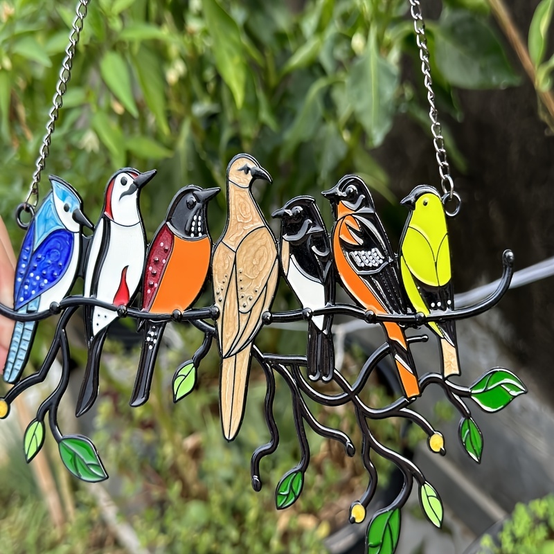 1pc Mini Stained Bird Window Hanging Suncatcher, Bird Stained Glass Window  Hanging, Spring Bird Variety Of Painted Window Panels, Stained Glass Bird