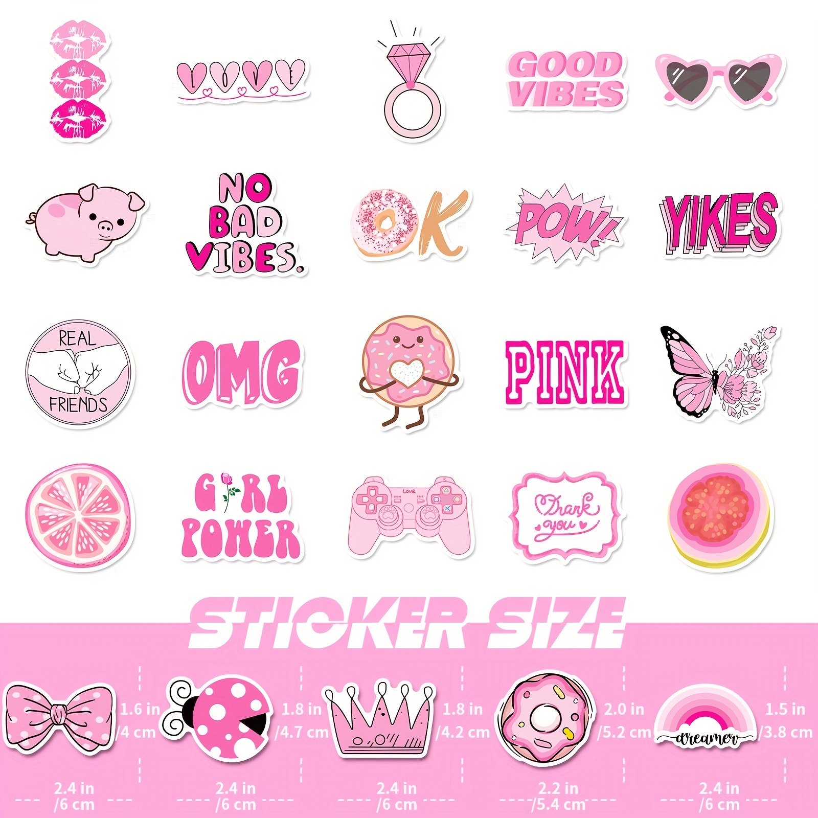 Pink Cute Stickers 50Pcs, Vsco Stickers for Laptop and Water Bottle Decal  Aesthetic Trendy Sticker Pack for Teens, Girls, Women Vinyl Stickers