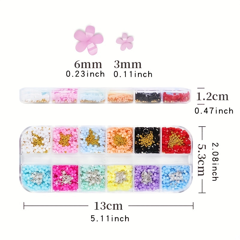 12 Colors 3d Flower Nail Charms With Rhinestones And Caviar - Temu