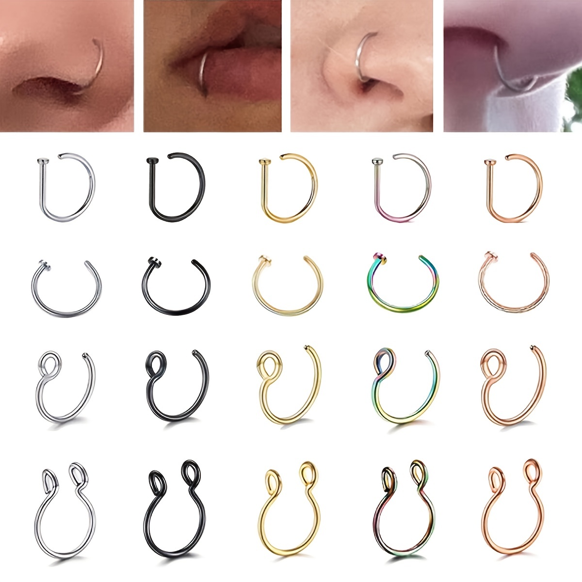 Set of 2 Tiny Fake Nose Rings, No Piercing Needed, Faux Nose Ring, Clip on  Nose Cuff, Fake Nose Stud, Faux Nose Hoop Piercing
