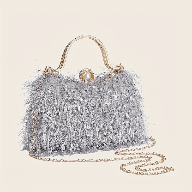 Grey feather clutch bag hot sale