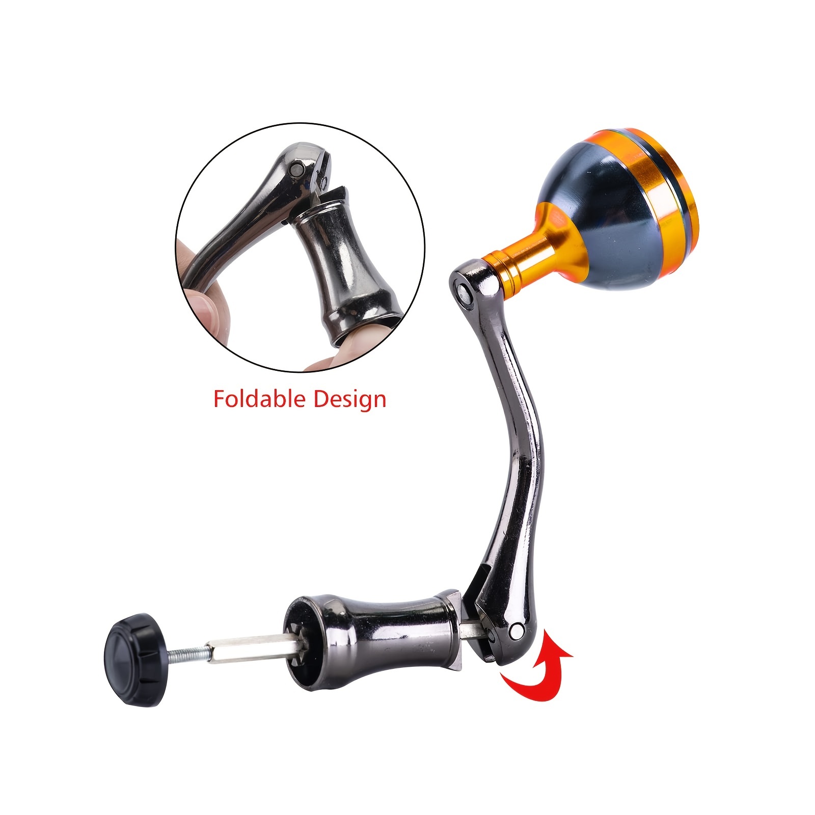 * Golden Spinning Reel Handle - Metal Replacement Handle with Round Power  Knob - Available in 3 Sizes (S/M/L) - Improved Grip and Comfort for Fis