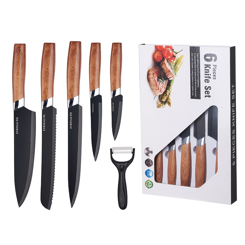 Chef Essential Kitchen Block Set with 6 Stainless Steel Knives, Chef Q