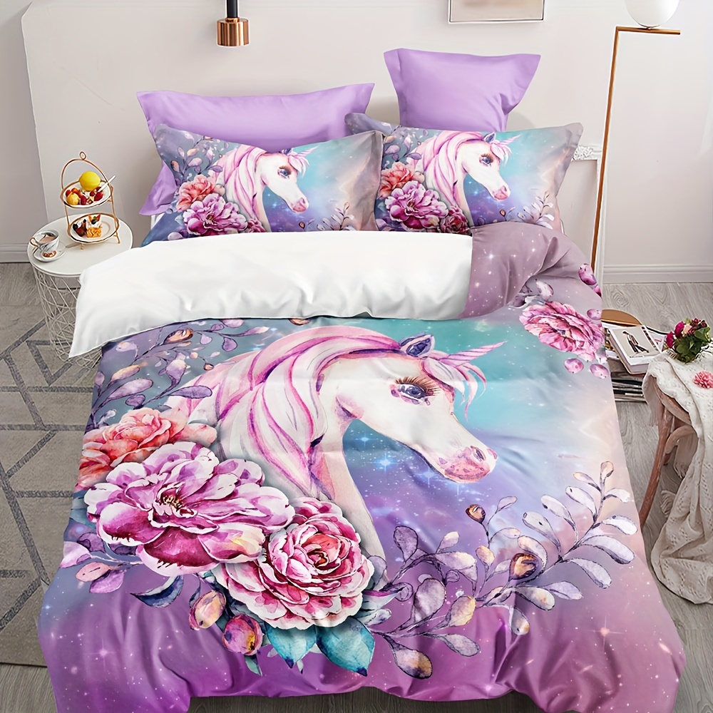 Duvet Cover Set Cute Unicorn Print Bedding Set Soft - Temu Australia