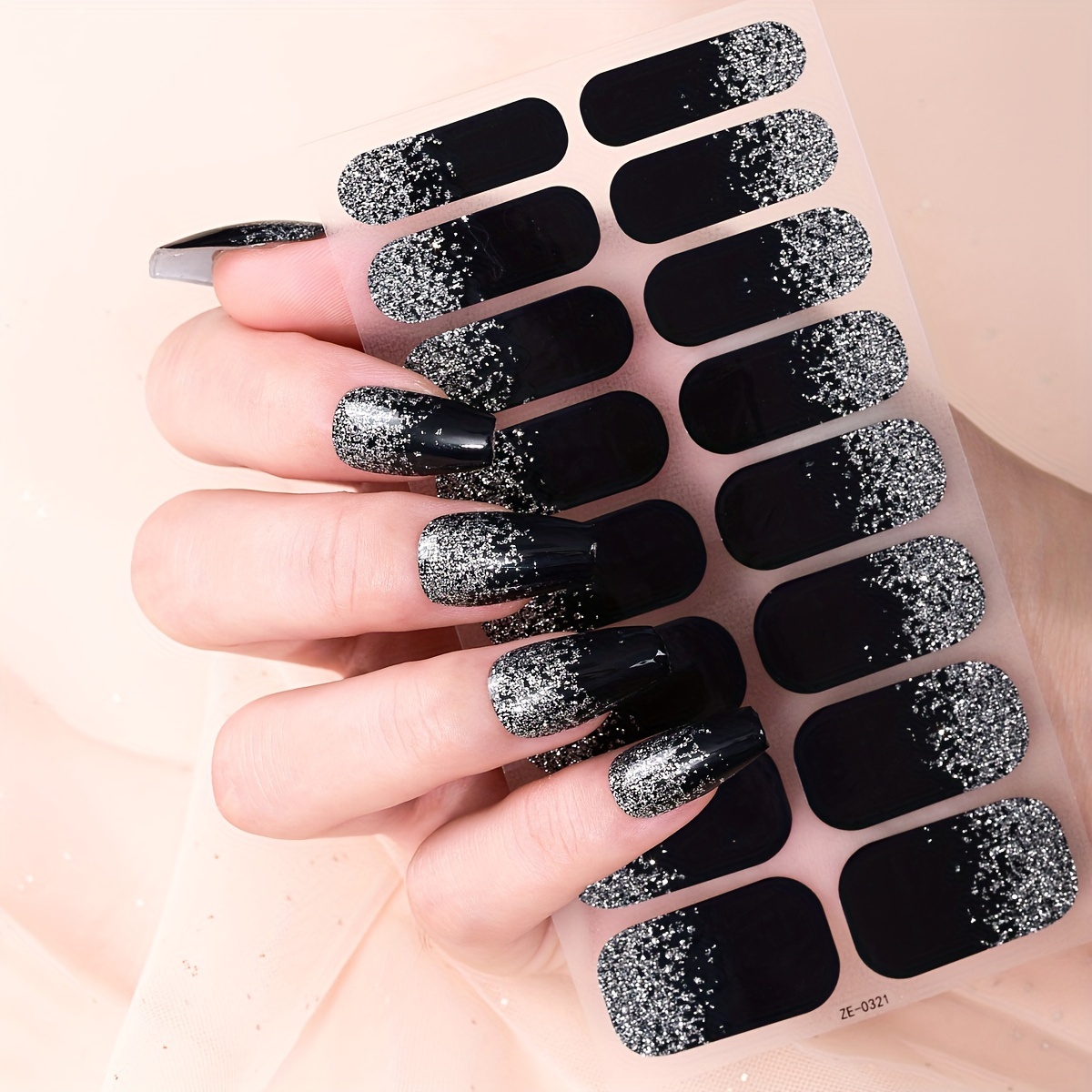 1 Sheet Of Spring/summer 16-finger Classic Minimalist Solid Color Gradient Glitter Nail Stickers With 1 Nail File