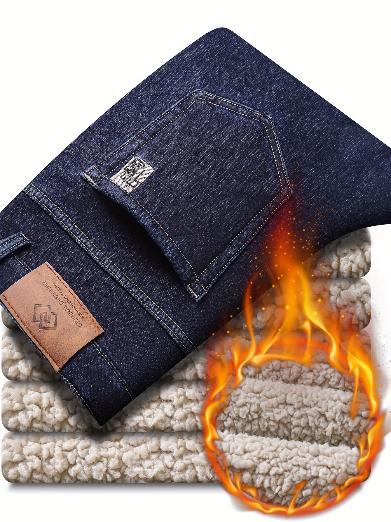 Pantalones vaqueros elásticos gruesos para hombre, Jeans cálidos de lana,  estilo clásico, informal de negocios, ajuste