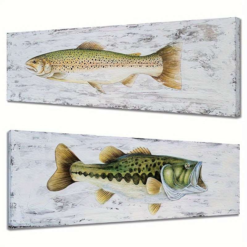 1pc Rustic Canvas Print Poster, Big Mouth Fish Canvas Wall Art, Artwork  Wall Painting For Bathroom Bedroom Office Living Room Wall Decor, Home  Decorat