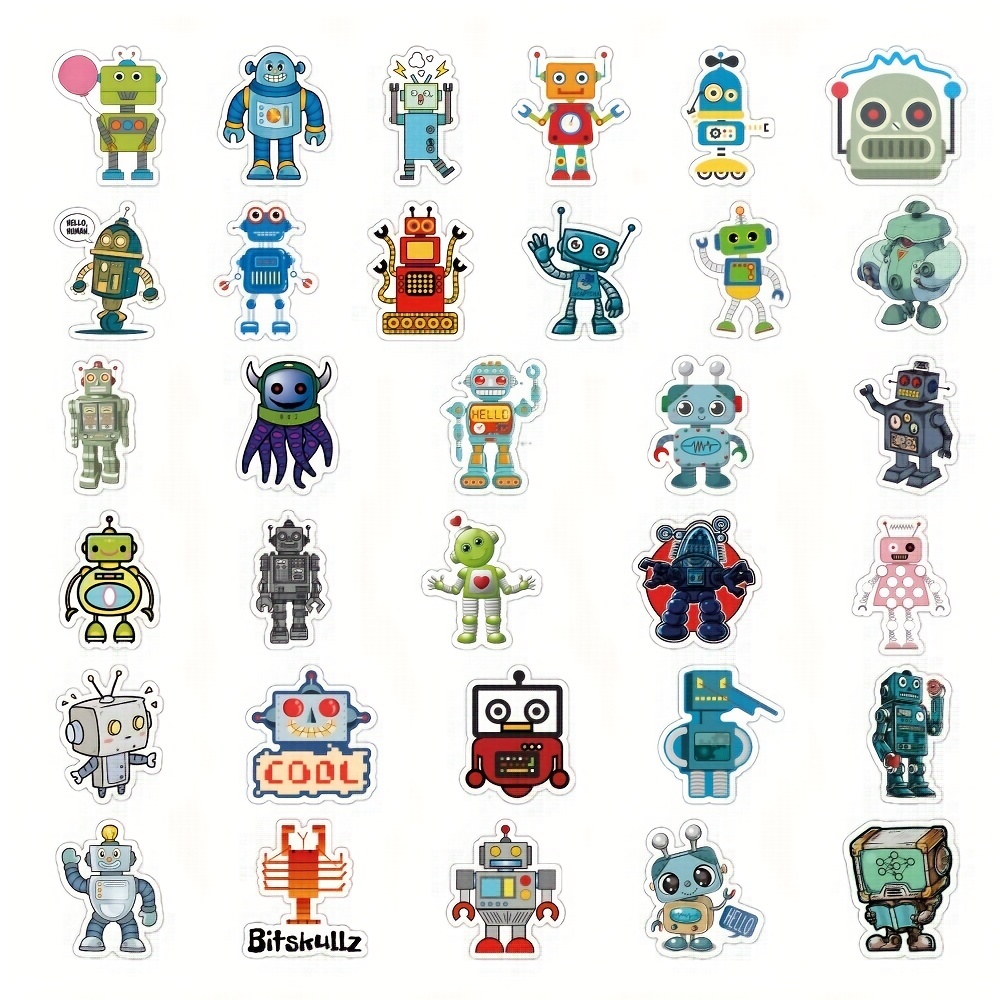 60Pcs Robot Stickers, Science Theme Vinyl Waterproof Decals for Computer  Skateboard Laptop Water Bottle Luggage Notebook for Kids Teens Adult