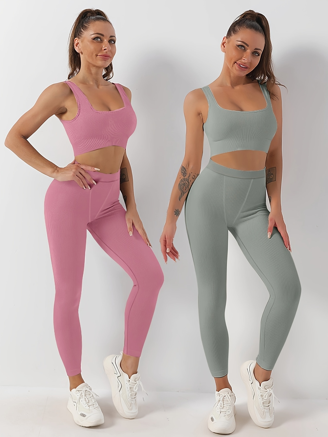 Polyester Lycra Padded Women's Workout Set - Leggings And Sports