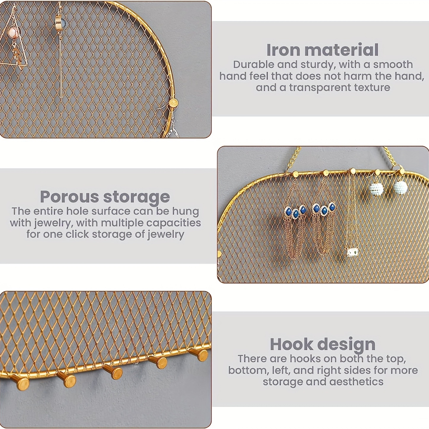 Jewelry Organizer Wall Mount Mesh Earring Holder, Necklace Hanger