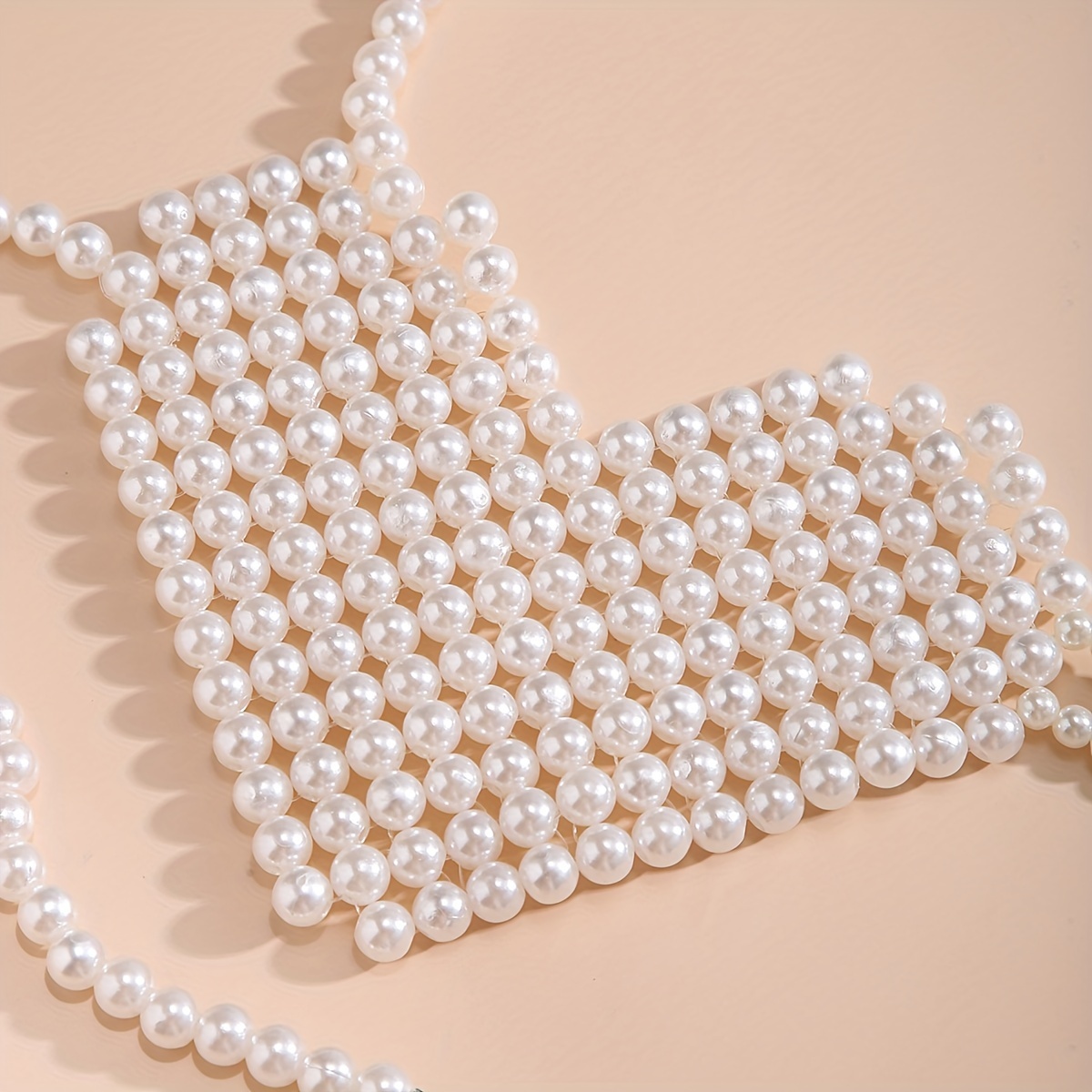 White Faux Pearls Beaded Bra Chest Chain Boho Style Handmade - Temu