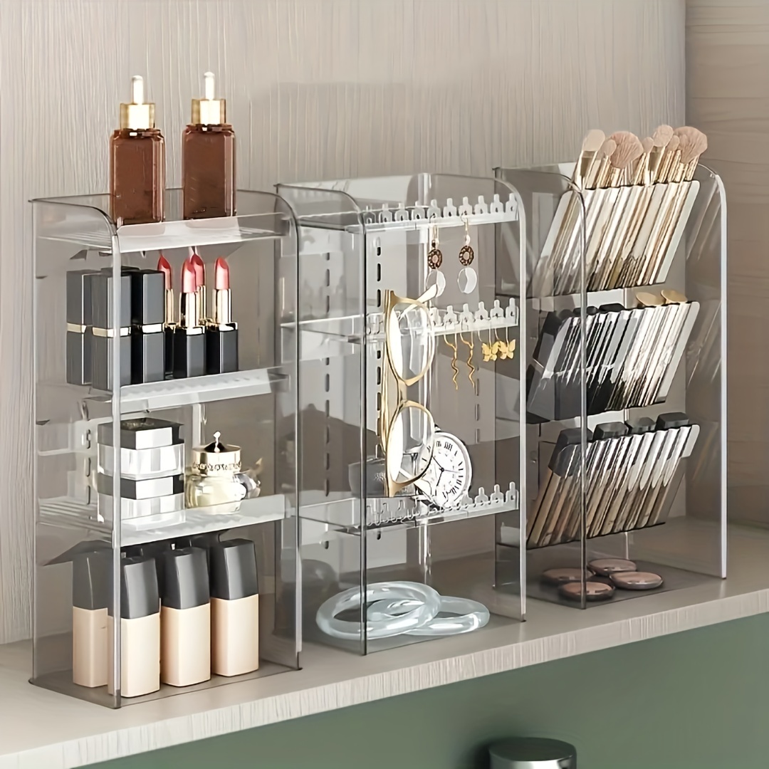 1pc Diamond Pattern Wall-mounted Mirror Cabinet Organizer For Cosmetics,  Lipsticks, Toiletries, Tabletop Storage Box For Bathroom, Bedroom