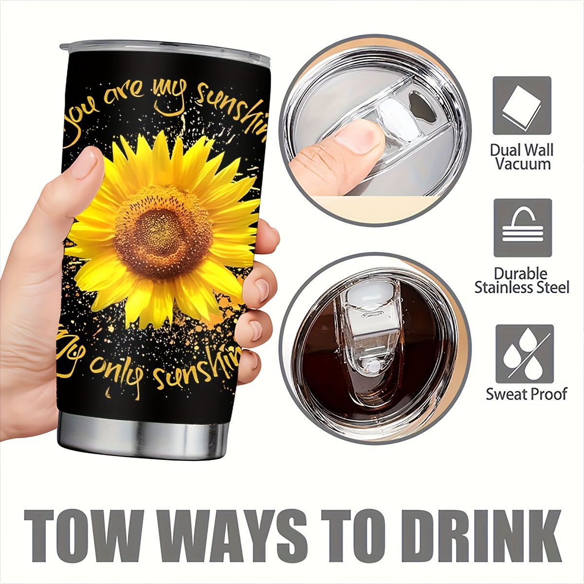 Sunflower Printed Insulated Tumbler Stainless Steel Travel - Temu