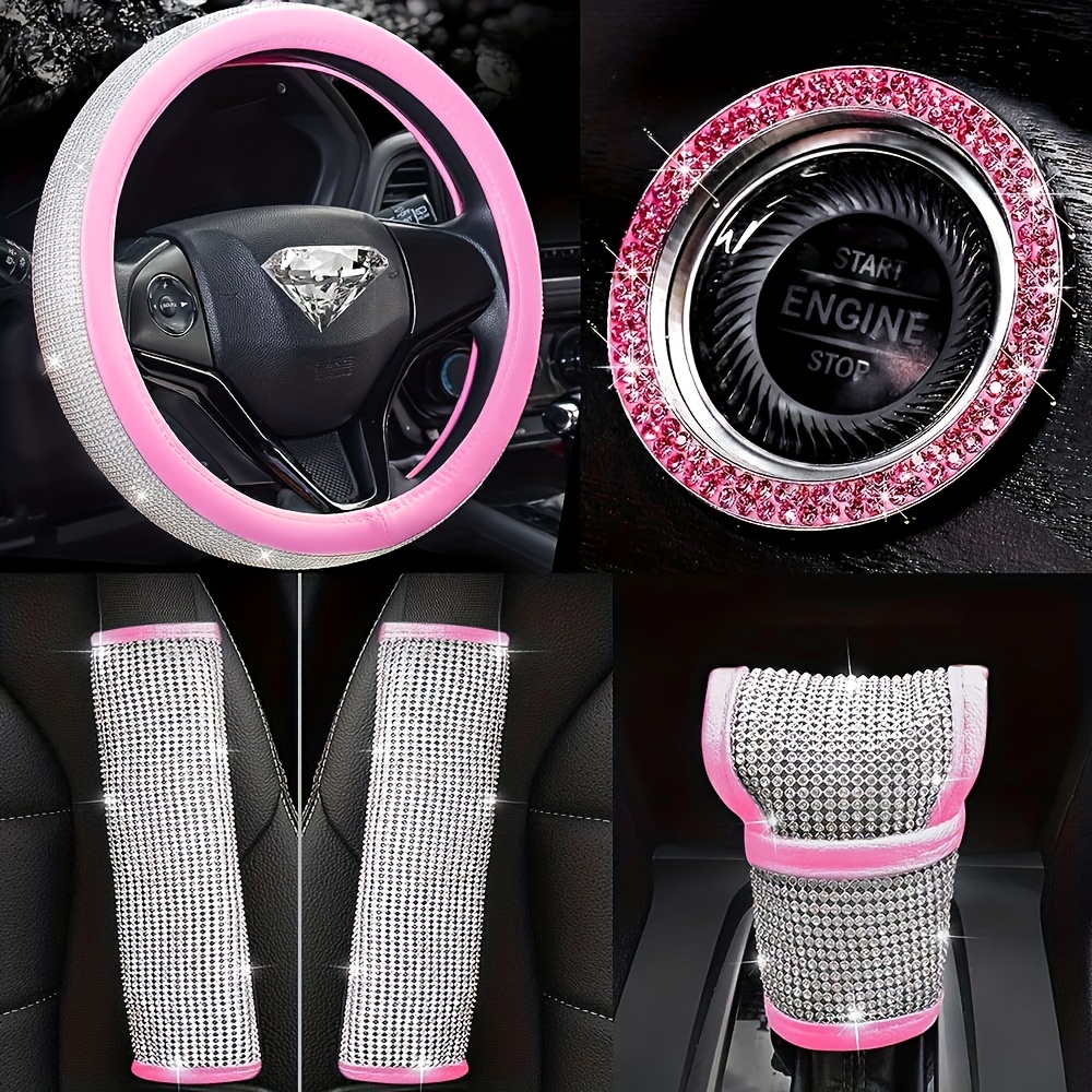 TZARROT White Bling Car Accessories for Women, Diamond Bling Steering Wheel  Cover for Women Universal Fit 15 Inch, Rhinestone Center Console Cover