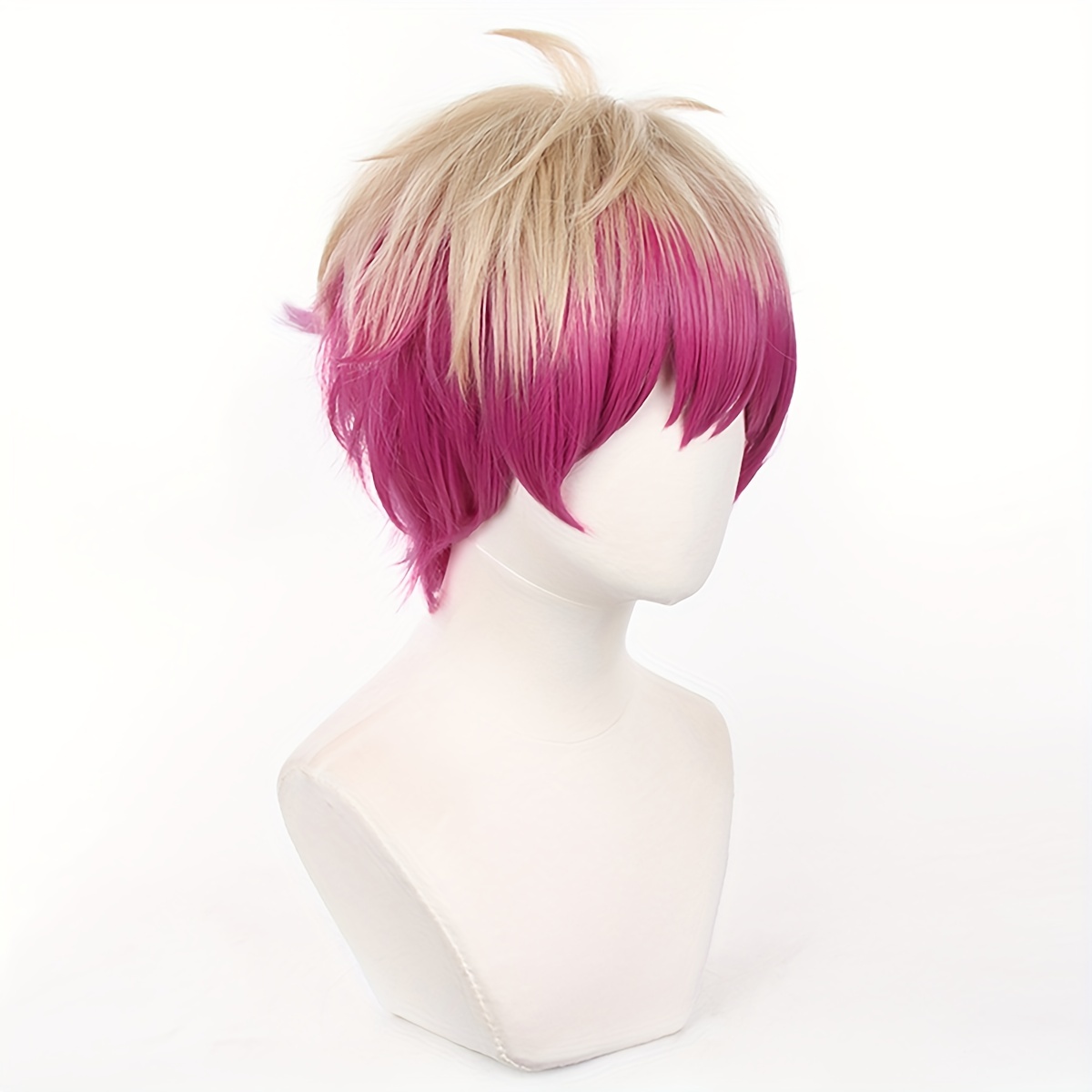 12in Cool Fine Anime Short Fluffy Wig With Bangs Unique Blonde