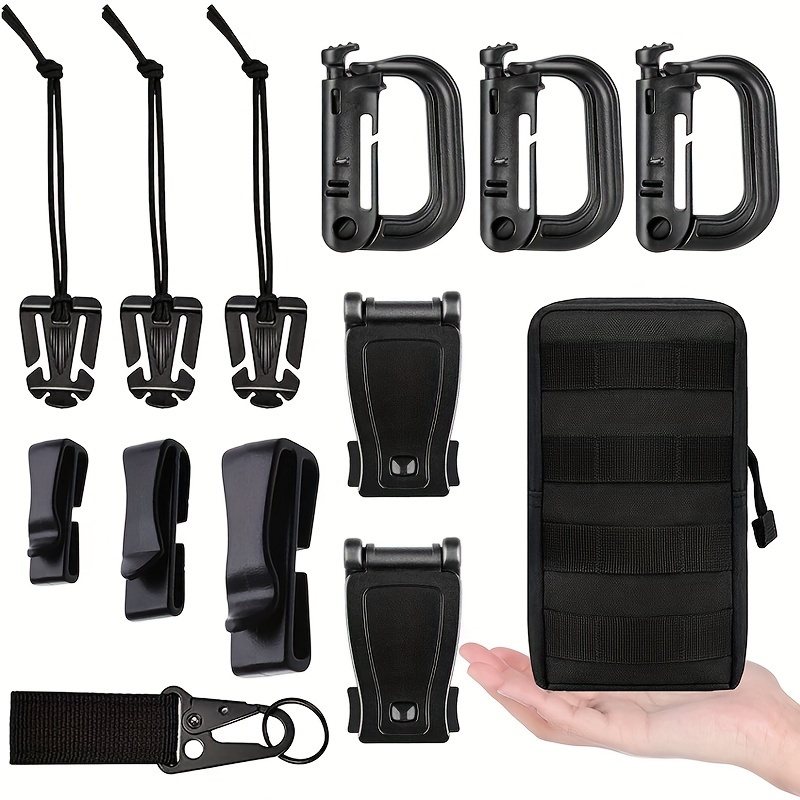 Createy Attachments for 1 Webbing Molle Bag Tactical Backpack Vest Belt  Molle Accessories Kit with Molle Pouches D-Ring Grimloc Locking Gear Clip  Web Dominator Elastic Strings Buckle Pack of 30 Black