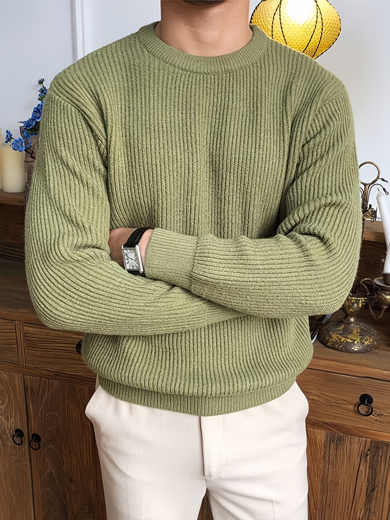Warm Texture Knitted Sweater Men's Casual Solid Color - Temu