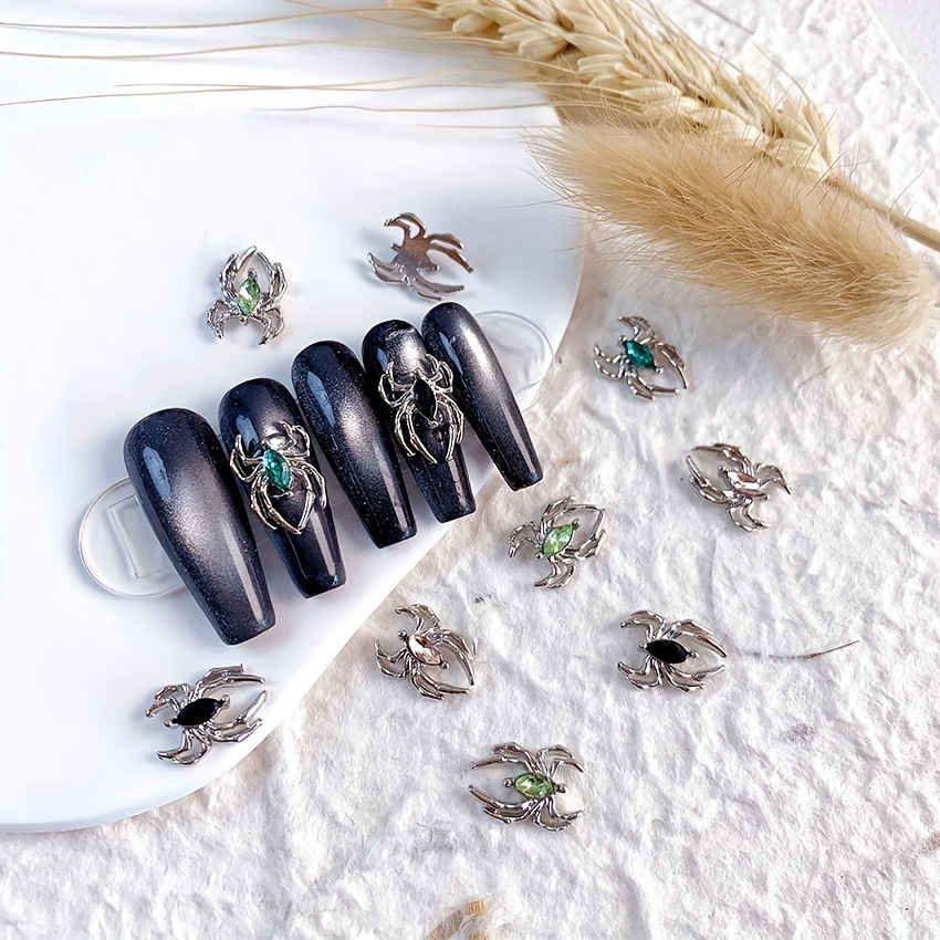 Spider Nail Art Charms with Rhinestones 3D Alloy Spider Nail Gem Accessory