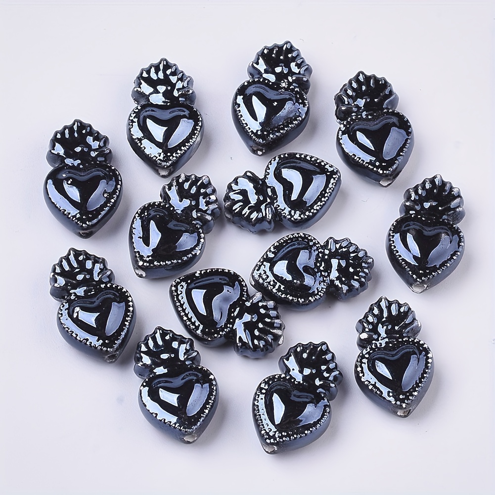 10/20pcs Handmade Porcelain Heart Shape Beads for DIY Jewellery Making