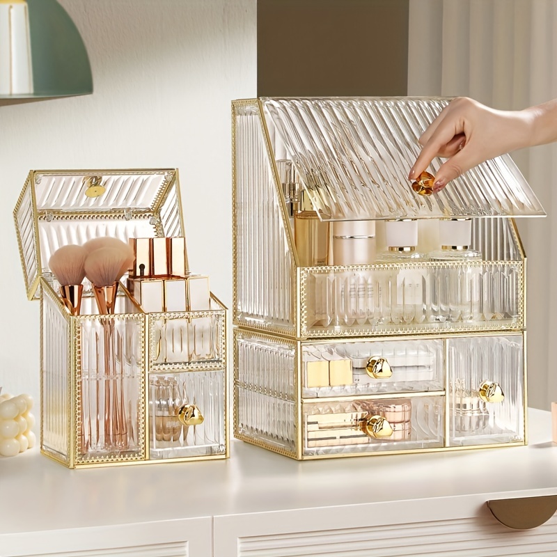 Multifunctional Makeup Storage Box With Transparent Gold-plated