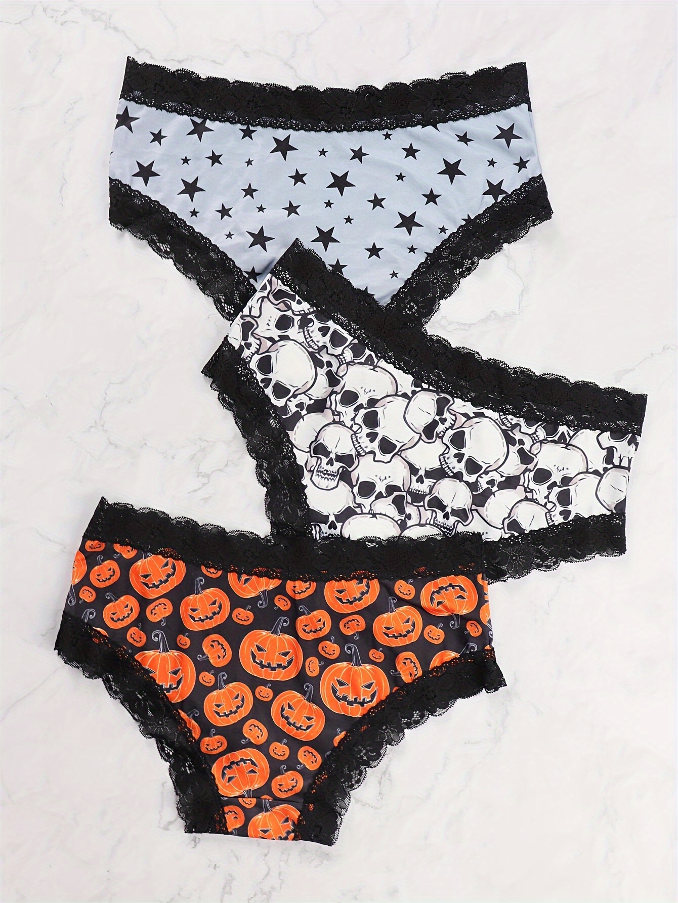 Gothic Contrast Lace Hipster Panties Halloween Skull Print - Temu Canada