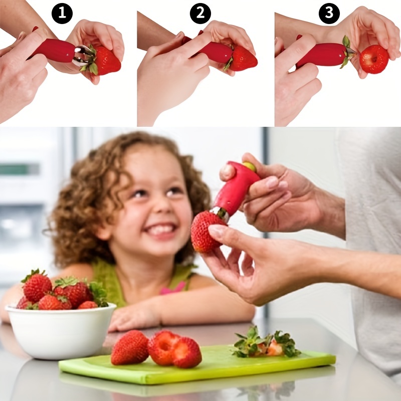 Kitchen Fruit Gadget Tools 2pc/ set Strawberry Slicer Cutter Strawberry  Corer Strawberry Huller Leaf Stem Remover