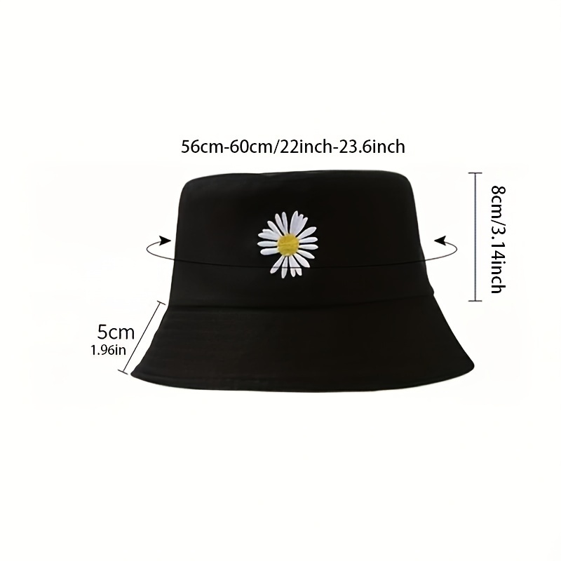 Daisy Flower Embroidery Bucket Hat Reversible Sunscreen Beach Cap Women