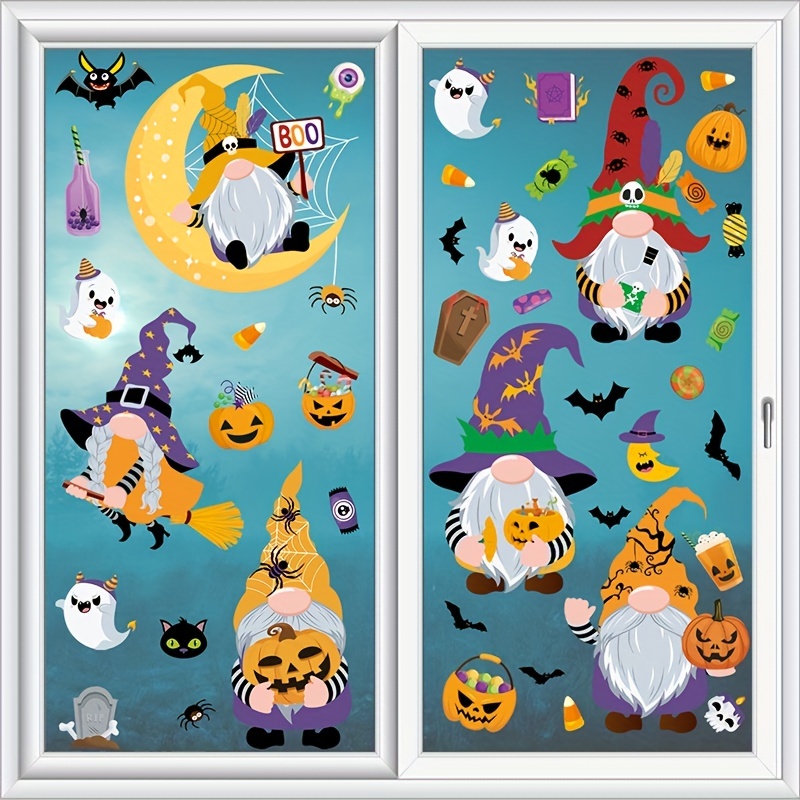 Cute Cartoon Halloween Window Stickers Witch Bat Pumpkin Skull  Electrostatic Glass Wall Door Decals Kids Room Party Decoration - AliExpress