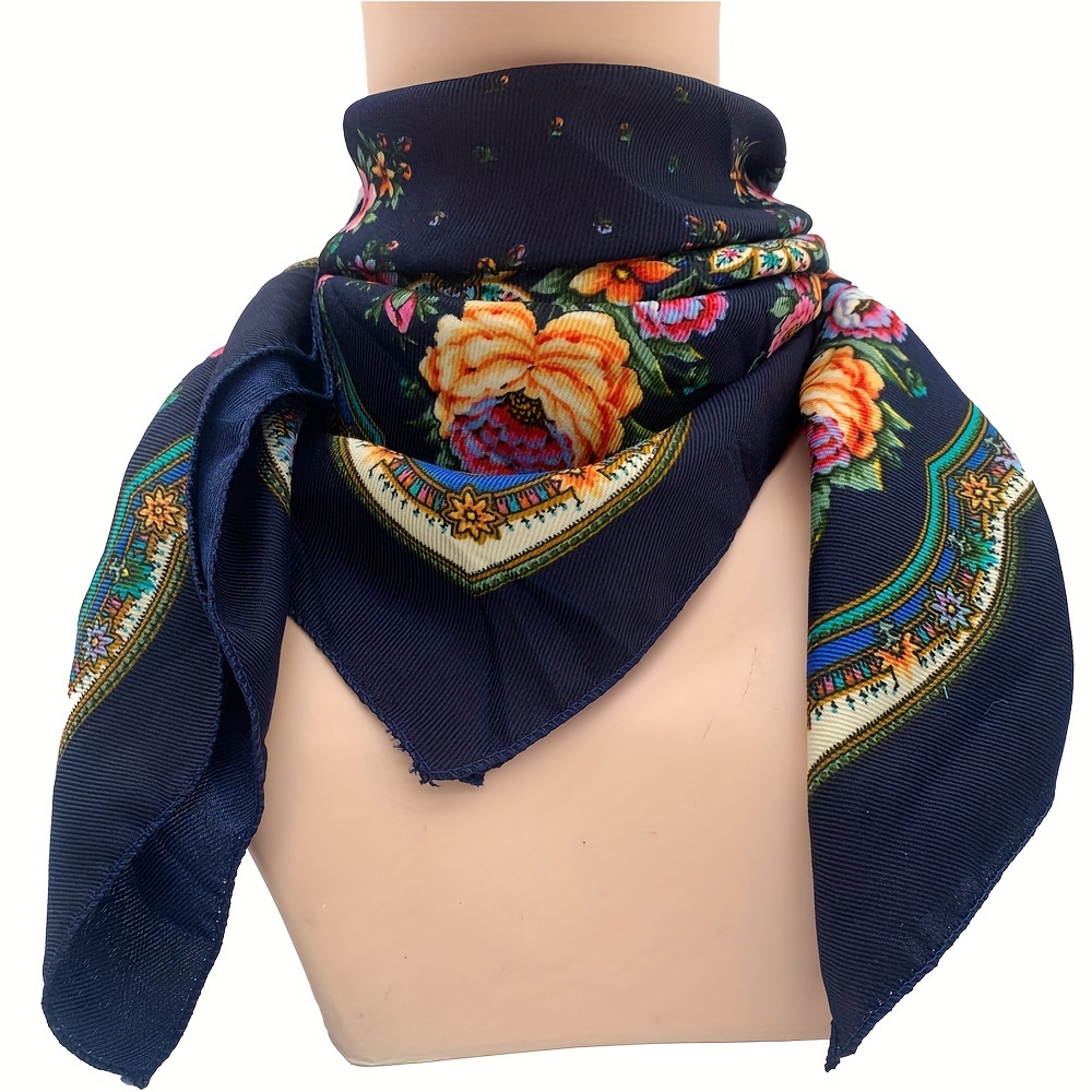 Winter Scarf Blue Scarf Cotton Scarf Russian Babushka Women's Scarf Shawl  Wrap Traditional Retro Ukraine Style Printed Tassels Long Scarfs on Sale