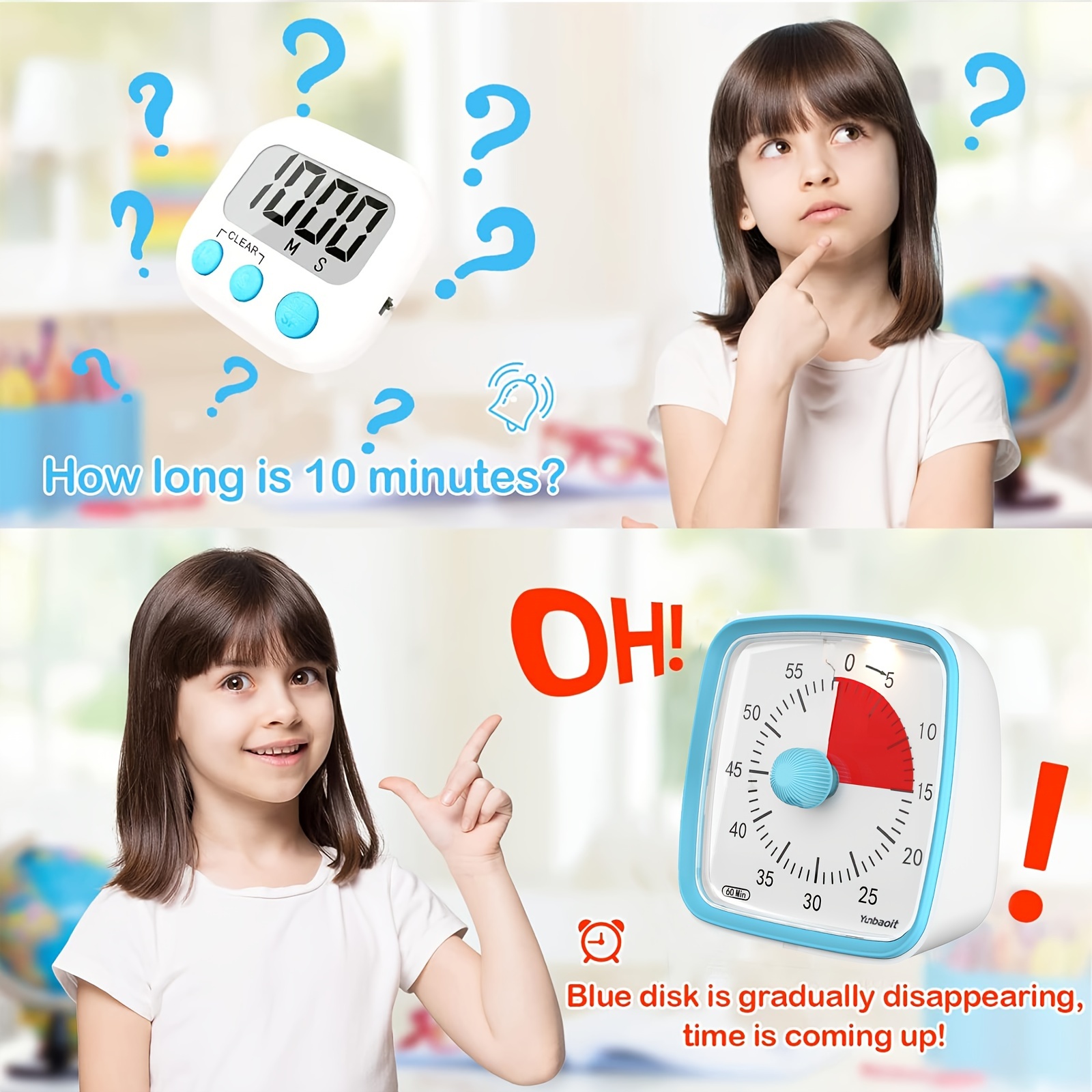 Timer visivo analogico da 60 minuti strumento di gestione del tempo  dell'orologio con conto alla rovescia silenzioso per bambini bambini adulti  Timer analogico visivo muslimah - AliExpress