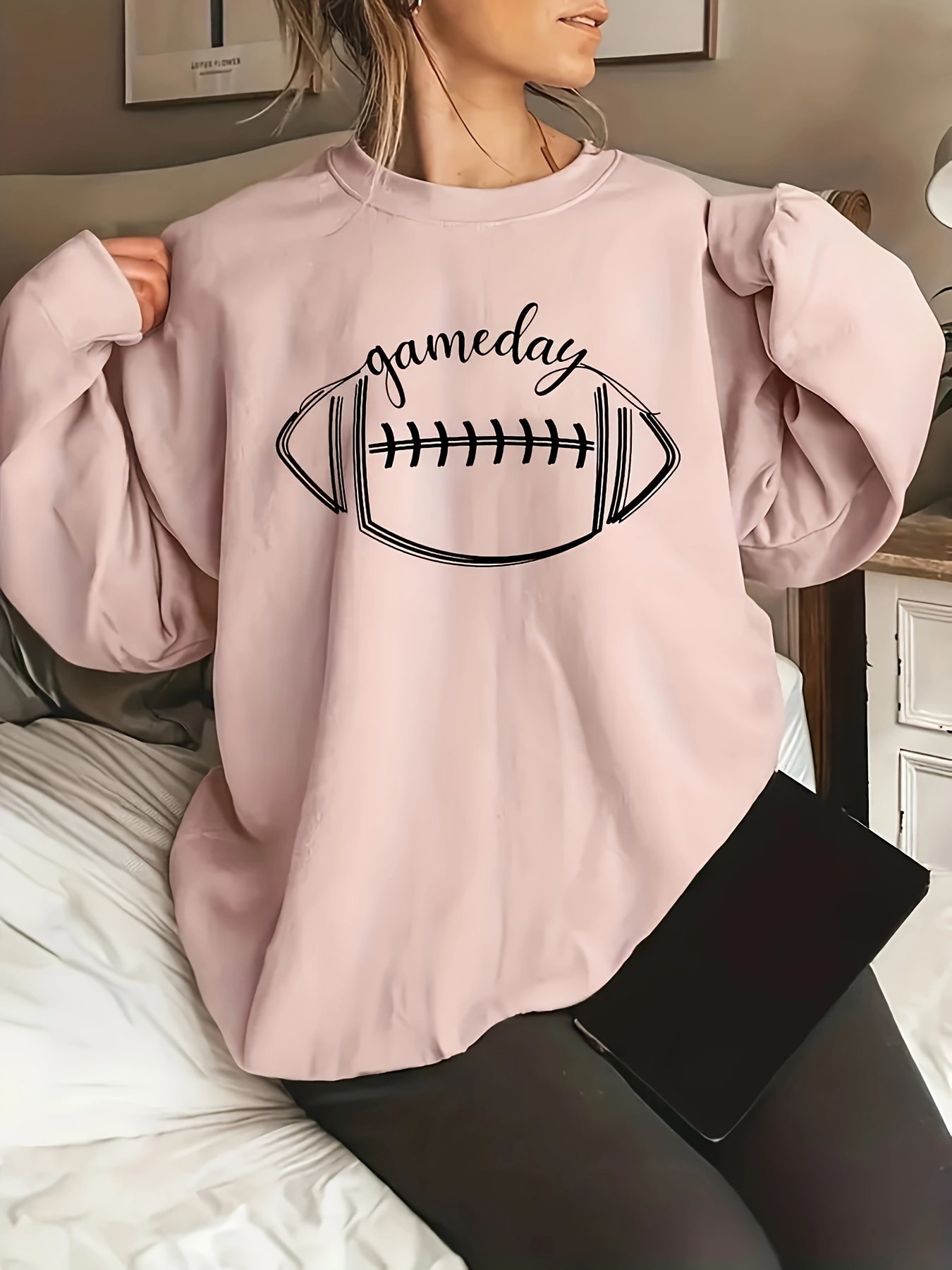 Football Game Day Print Sweatshirt Casual Long Sleeve Crew - Temu Canada