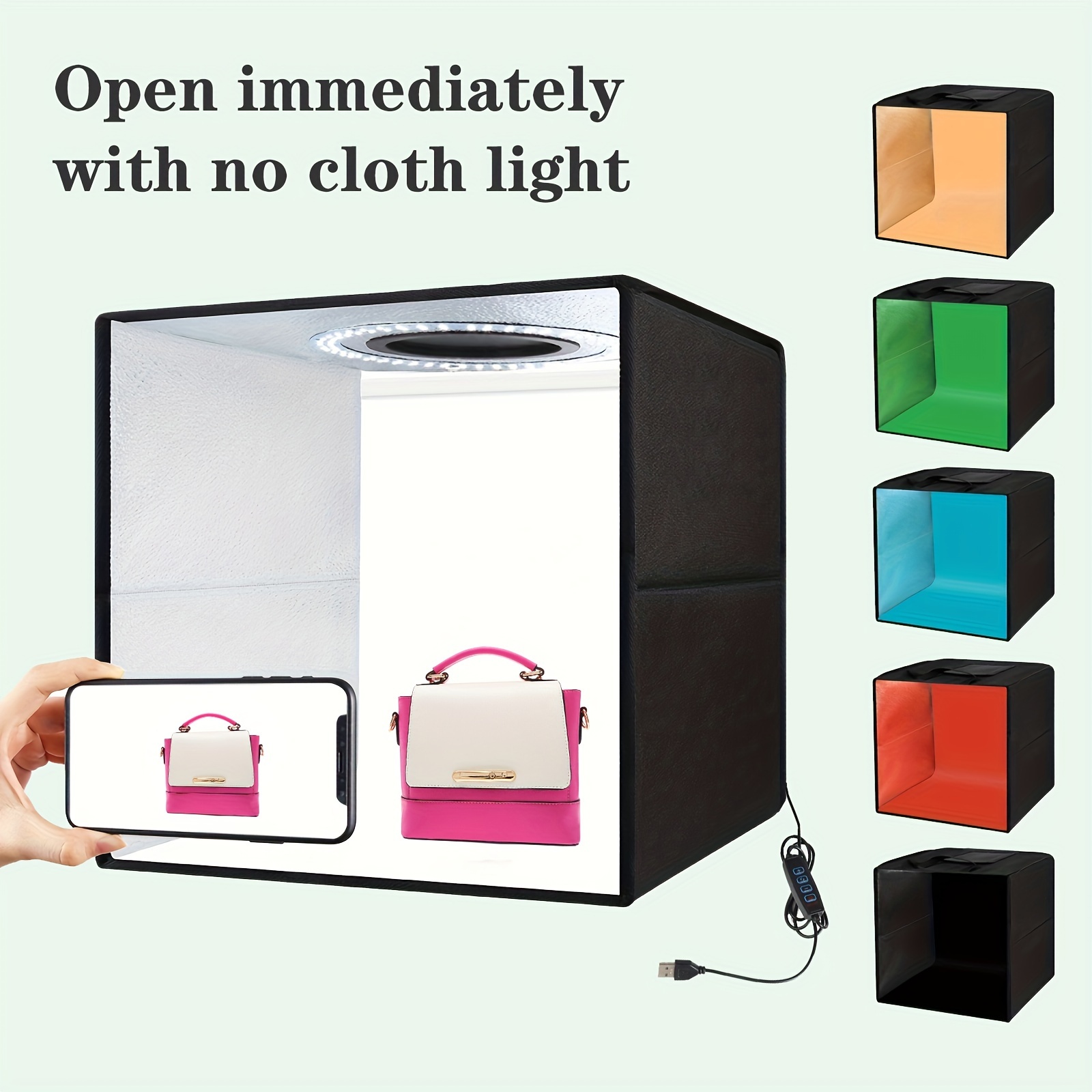 Caja de fotos plegable Kit de estudio portátil 12 colores de fondo LED  regulable Fotografía Caja de luz 9.8 in Equipo de accesorios para fotos