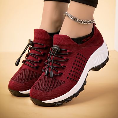 Women's Casual Sneakers, Lightweight Low Top Slip-on Running Shoes, Lace-up Detail Mom Shoes