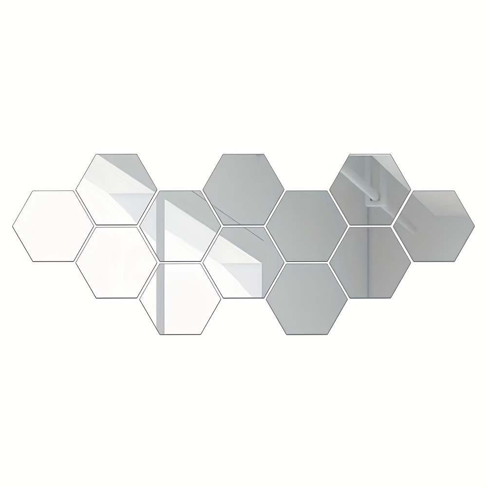 12pcs Hexagon Acrylic Mirror Wall Sticker Self Adhesive Geometric Mirror Sticker