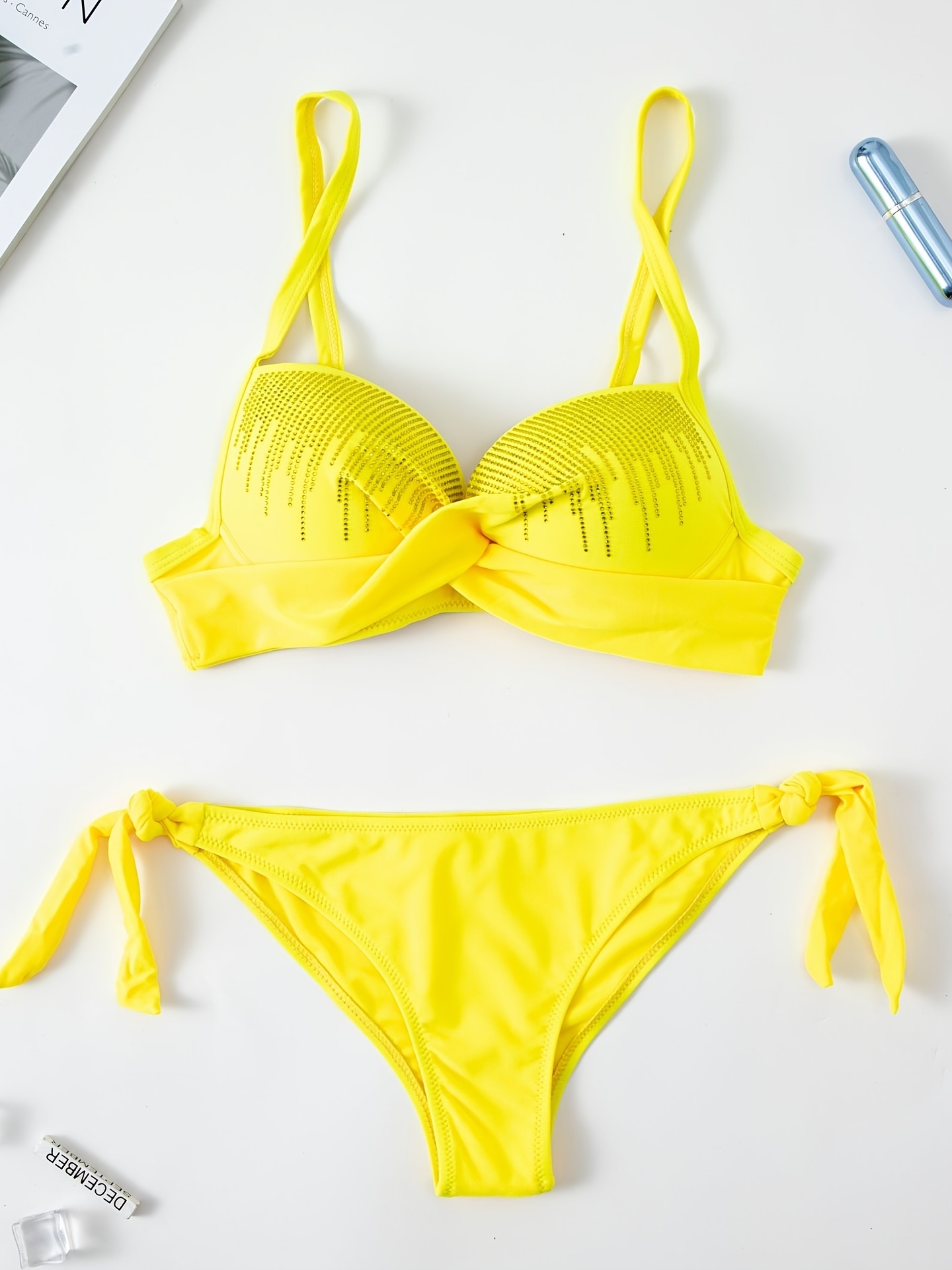 Bikinx Knot deep v swimwear women 2018 yellow bikini Push up sexy swim –