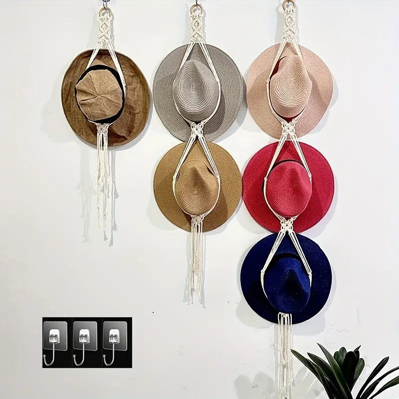 3pcs Macrame Boho Hat Hangers, Organisateur De Chapeau Boho, Porte-chapeau  Cowboy, Décoration De Ferme Murale De Chapeau, Porte-chapeau En Paille