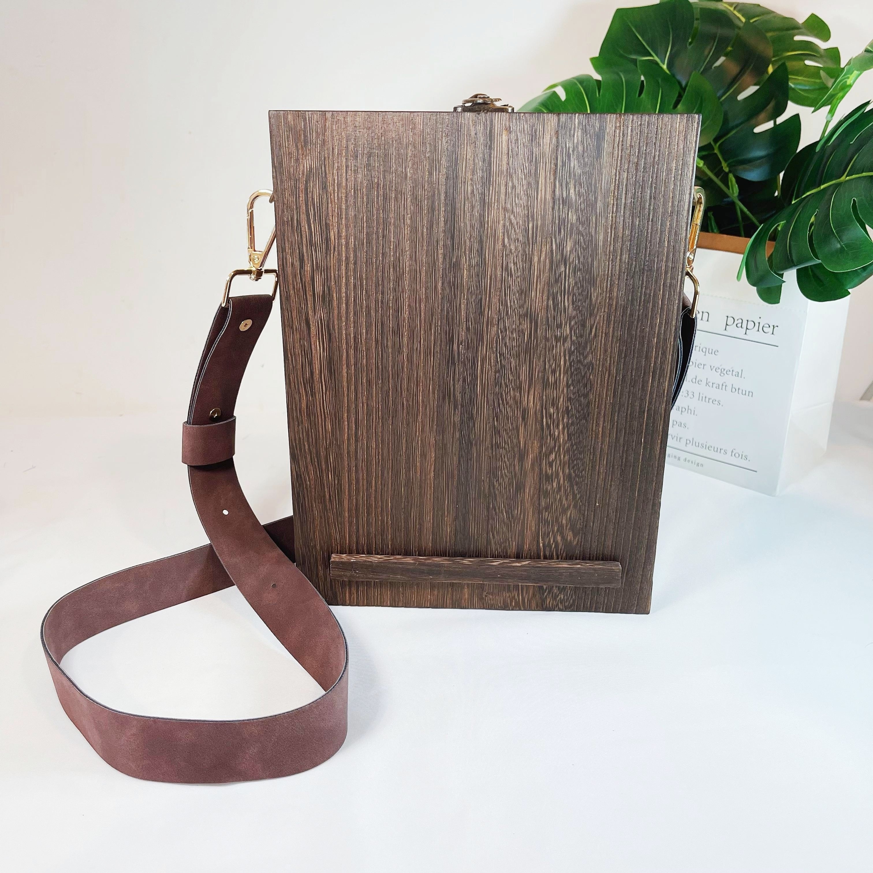 Multifunctional Artist Tool and Brush Storage Box Wood Artist Box,Writers  Messenger Wood Box,Portable Wooden Handmade Craft Crossbody Postman Bag for