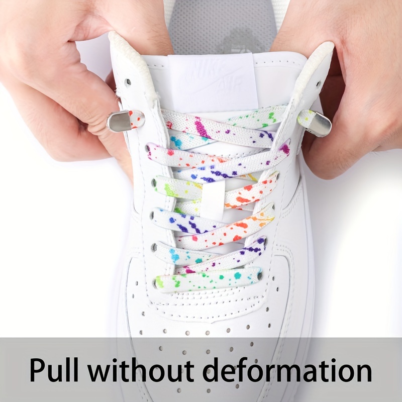 1 Pair Ink Splashing Lazy Free Tie Elastic Shoelaces, Elastic Multicolor Shoelaces With 4pcs Metal Press Buckles